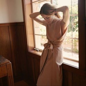 Doen Market Wrap Dress Toffee 100% Raw Silk sz M (fits S also) RARE & Sold Out!